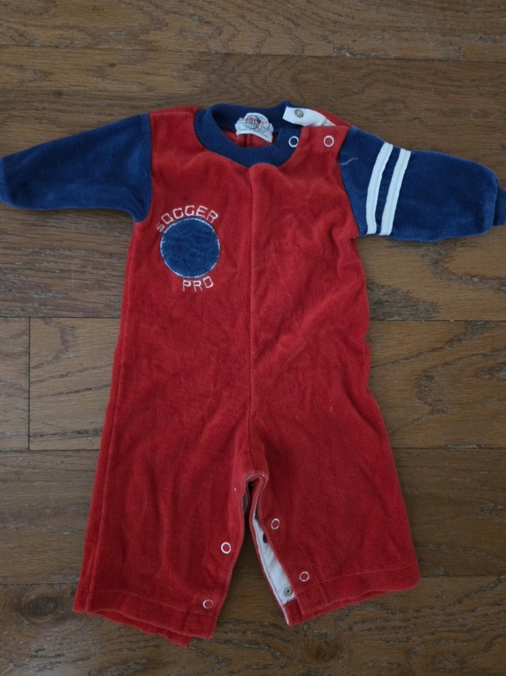 healthtex Retro Red & Navy Soccer Pro' Plush One-Piece. 6-9 Months